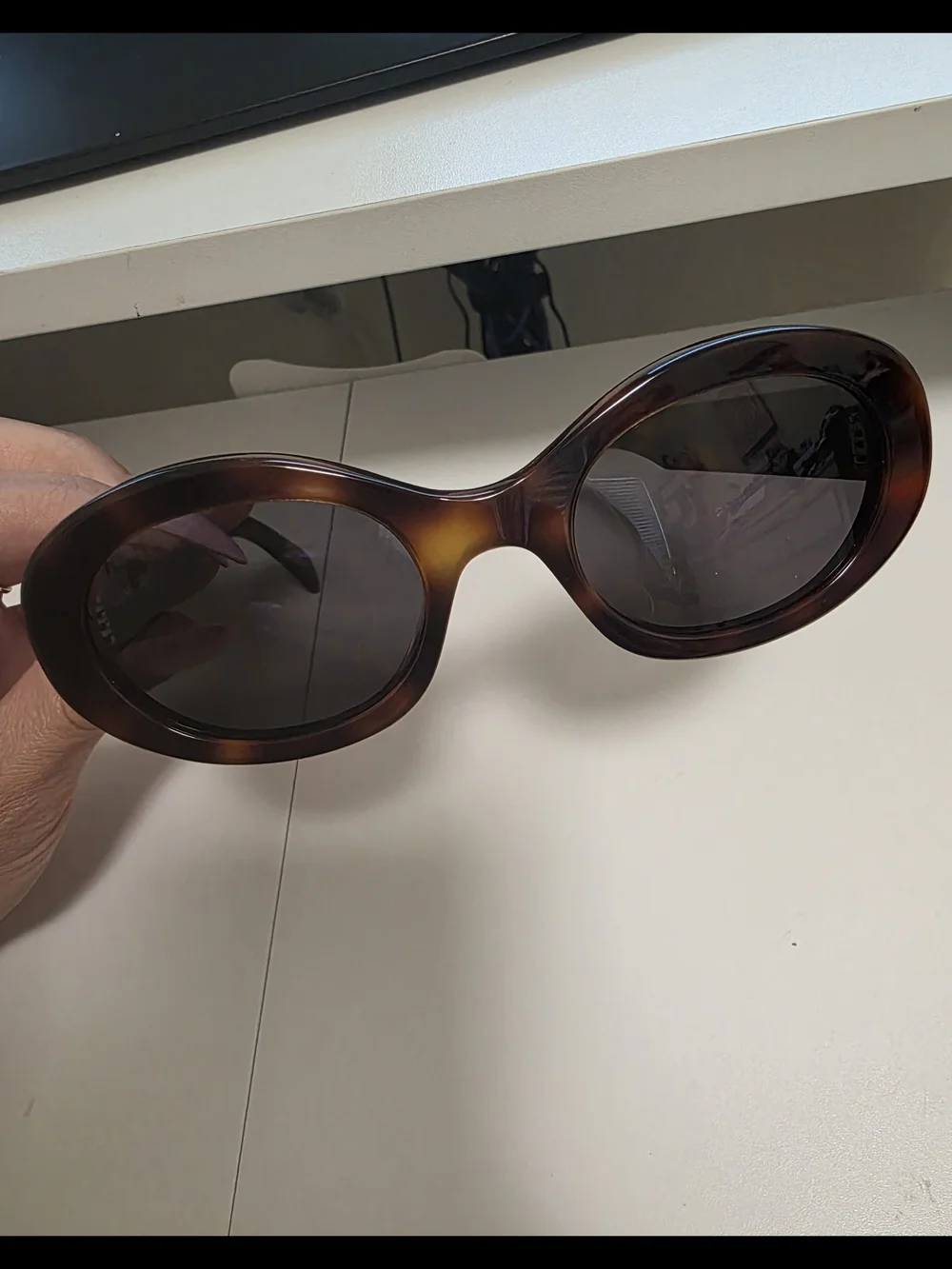 Celine Tortoiseshell Oval Sunglasses with Gold Logo